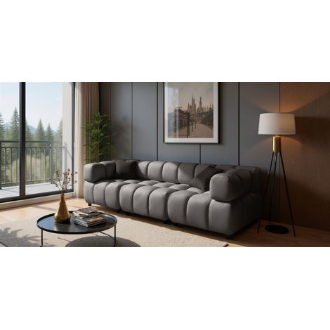 Sofa Designersofa FLOW 3-Sitzer in Stoff Bluvel Dunkelgrau