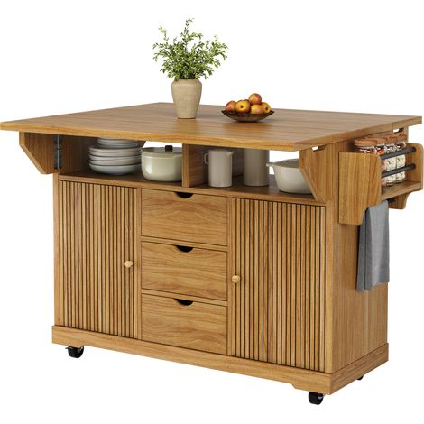 CHICFURN Carro de cocina 142,5 x 80 x 95 cm en MDF marrón oscuro con ruedas (1/5)