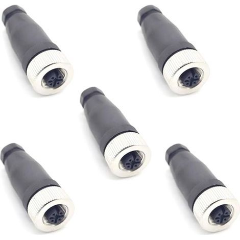 5 Pcs M12 5 Pôles Femelle Connecteur, IP67 Étanche A Codés Droits 5 Broches sur Place à Vis Capteur 12mm M12 5 Core Connecteurs Ronds Accessoires pour l'automatisation Industrielle 125V 4A AC/DC (1/4)