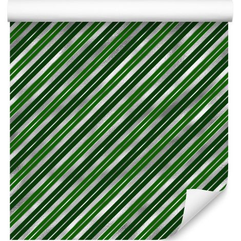 Papel pintado navideño a rayas verdes y verde botella, 50x1000 cm (1/5)