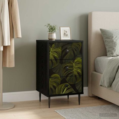 vidaXL Mesa de noche ELBURG Roble Negro 36 x 33 x 61 cm (1/5)