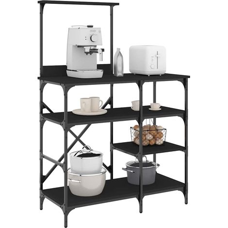 Bäckerregal Schwarz 90x40x132 cm Holzwerkstoff und Metall