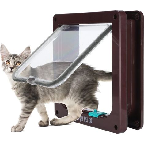 Chatière pour Chat avec magnétique à 4 Voies, Porte pour Animaux de Compagnie pour Chats et Petits Chiens, Porte pour Chat avec Tunnel,brun,S