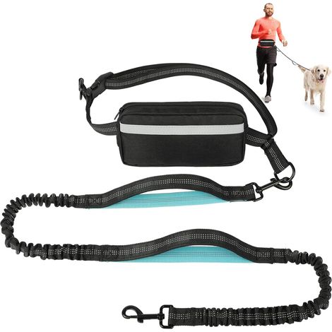 Laisse Mains Libres pour Chien avec Ceinture Réglable, Laisse de Jogging, Doubles Poignées Rembourrées et Élastique Durable pour la Marche, Le Jogging, Le Vélo et la Course à Pied Noir