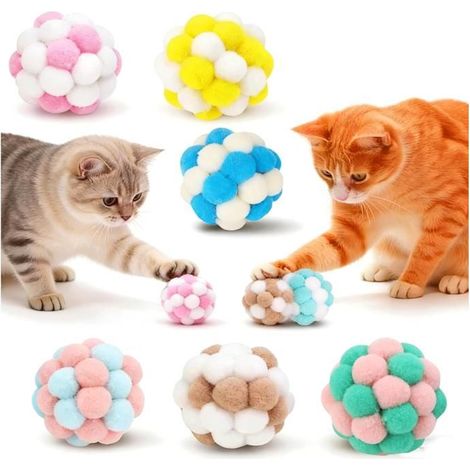 Lot de 6 balles en peluche avec clochette 5 cm Doux et sûr Élastiques Pour chatons et chats adultes À mâcher l'intérieur l'extérieur (1/5)