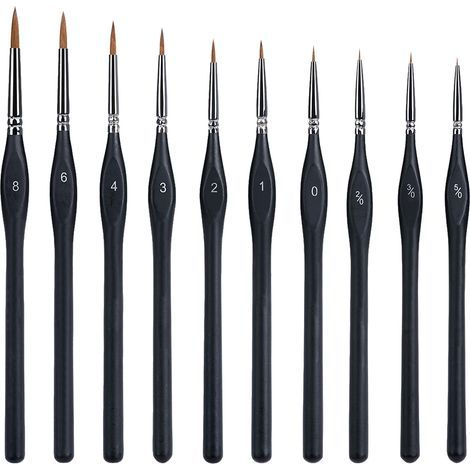 1 set of 10 paintbrushes, fine brush, mini brushes, fine brushes, small brushes, micro brush, fine-point brush. (1/3)