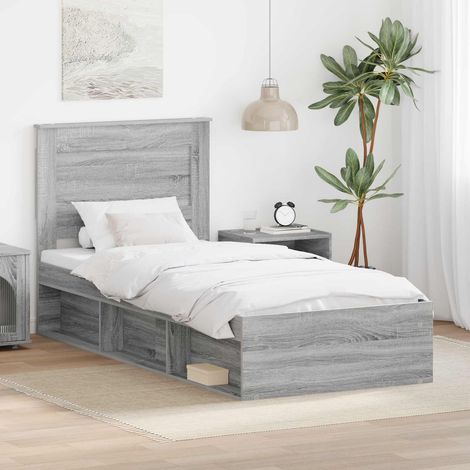 Bettrahmen Graues Sonoma 90 x 200 cm Massives Kiefernholz