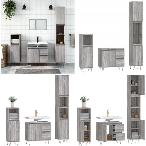 3-tlg. Badmöbel-Set Grau Sonoma Holzwerkstoff - Badmöbel - Badezimmermöbel - Badschränke - Holzwerkstoff - Graue Möbel - Home & Living (1/5)