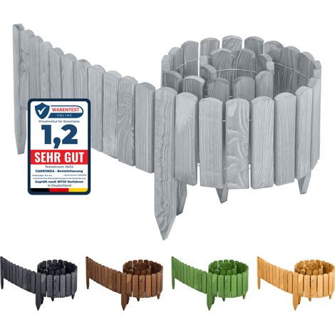 Garronda clôture de Jardin en Bois Bordure Jardin Cloture Jardin Exterieur Barrières de Jardin de Bois Palissade Bordurette de Jardin Longueur: 200 cm GD-0046 (Gris, Hauteur: 10 cm)