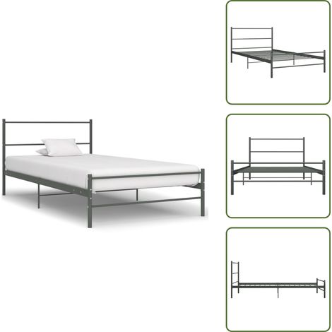 Cadre de lit sans matelas gris métal 90x200 cm - Cadre De Lit - Lit Simple - Lit Metal - Literie - Meuble Chambre (1/5)