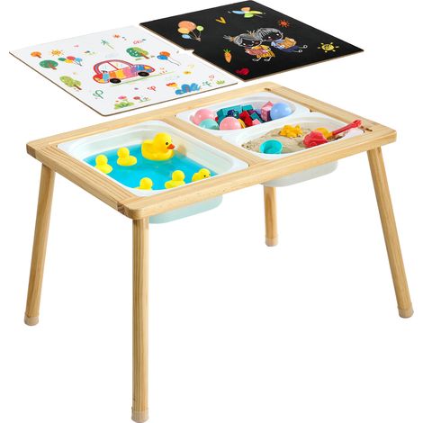 VEVOR Tavolo Sensoriale per Bambini Piccoli, Tavolino Multiattivita da Gioco in Legno con Piano Reversibile Doppio Lato Contenitori Portaoggetti e Piedini Antiscivolo, per Sabbia Acqua Disegno Studio (1/5)