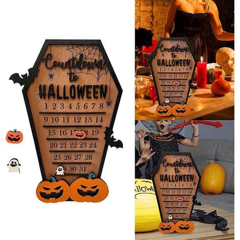 Calendrier de l'Avent en bois avec citrouille et cercueil, numéro 2023, pour Halloween (1/4)