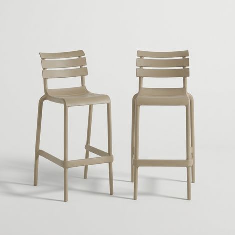 Set 2 sgabelli alti impilabili per cucina e giardino Punat HS 65 - Tortora (1/5)