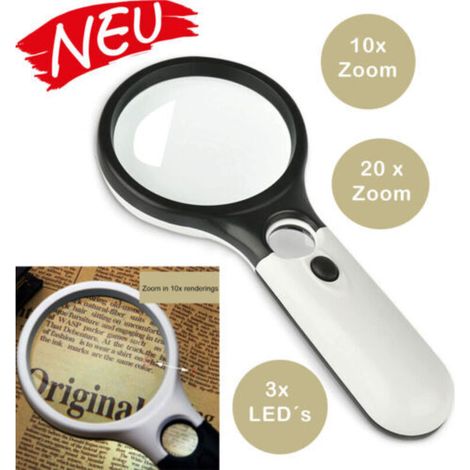 Bardusch - Loupe de lecture à LED avec éclairage 20x, loupe de bijoutier (1/4)