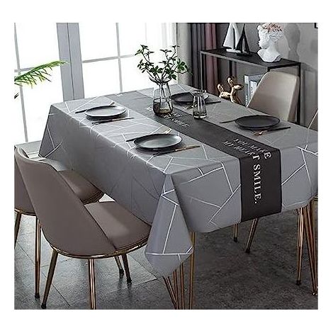 Nappe Rectangulaire Antitache Nappe en Toile Cirée Rectangulaire en PU Nappe Imperméable Imprimée Rétro pour Table à Manger Picnic Party Jardin Nappe de Cuisine(Gris irrégulier)137×120cm (1/4)