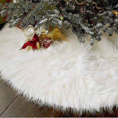 Falda de felpa para árbol de Navidad de 76 cm (30 pulgadas) para decoración de fiestas navideñas, piel sintética. (1/5)