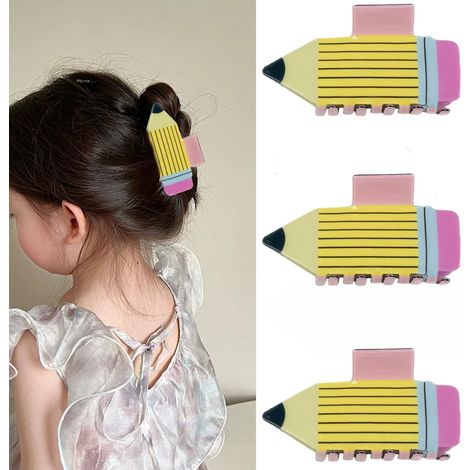 Juego de 3 pinzas para el cabello para mujer y niña, pinzas para cabello grueso y fino, pinzas de garra resistentes, accesorios divertidos para el cabello, color amarillo. (1/3)