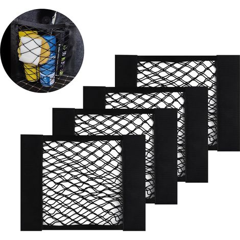 Lot de 4 filets de rangement, extensible, polyester noir, 30x25 cm, pour coffre et dossier de siège auto (1/5)