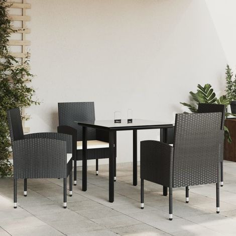 5-tlg. Garten-Essgruppe Schwarz Poly Rattan und Stahl
