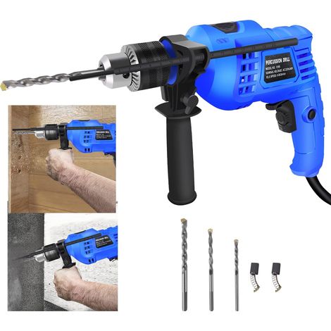 Perceuse à percussion électrique filaire 850W Vitesse variable 0-3000 RPM Marteau et perceuse 2-en-1 avec poignée rotative Perçage pour le béton, le bois, l'acier, les pierres, le verre
