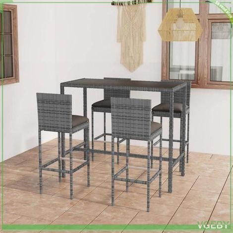 Ensemble de bar de jardin - FAFEICY - 3064833 - Résine tressée - dessus verre trempé - 4 tabourets avec coussins (1/5)