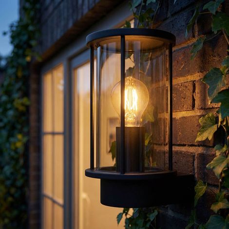 Außenwandleuchte Edelstahl schwarz Haustürlampe Laterne Fassadenlampe Terrassenleuchte, Glas rauch, 1x E27, BxH 14,3 x 25,2 cm
