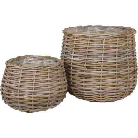 HOUSNIA - Lot de 2 Cache-Pots Ø38cm et Ø27cm en Rotin Kubu Tressé (1/3)