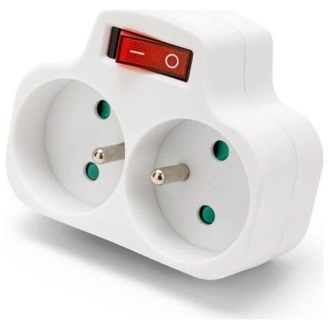 Electric power strip, multiple socket - Biplite plug - 2 sockets - Current intensity: 2 x 16a - With switch - Wall-mounted power strip - Color: White - Voltage: 250v (1/5)