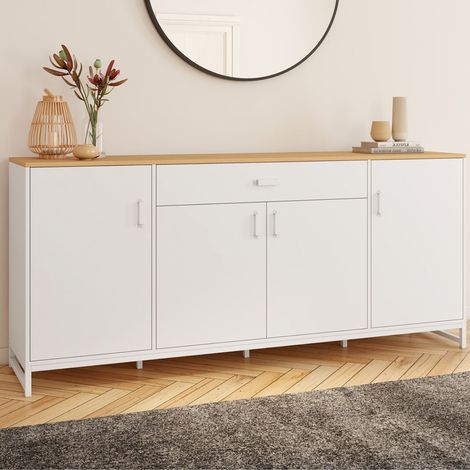 Aparador WASHINGTON XXL de 180 cm con 4 puertas y 1 cajón, madera y blanco