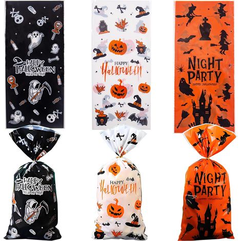 Lot de 50 sacs à bonbons cellophane Halloween, pochettes enfants avec liens torsadés (1/5)