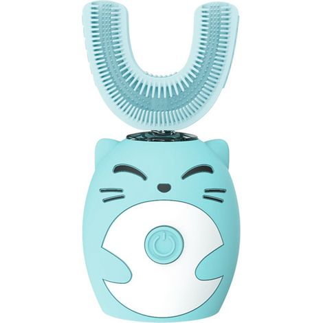 Spazzolino elettrico sonico per bambini, impermeabile IPX7, design a forma di U, ricaricabile, blu. (1/4)