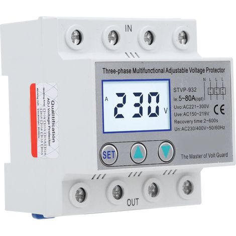 Protecteur de Tension, Protecteur de Tension Réglable, Multifonction Triphasé à RéInitialisation Automatique STVP-932 230 V 400 V CA, Avec Fonctions Complètes, Performances Stables(80A) (1/4)