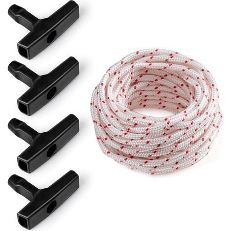 10 Mètres de Corde de Démarrage pour Tondeuse à Gazon, 4 Poignées de Démarrage pour Tondeuses à Gazon, Débroussailleuses, Tronçonneuses, Composants de Moteur (1/4)