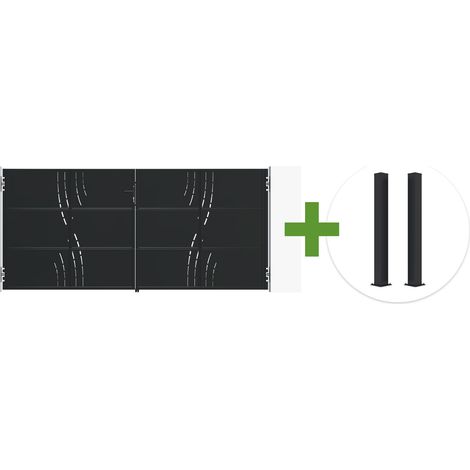 Portail battant acier noir mat 3,5m NALI VELETA H.160cm + 2 poteaux 10x10 acier CARMO (1/5)