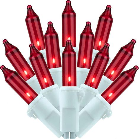 Guirlande lumineuse rouge de Noël, 200 ampoules, 20 m de fil blanc, lot de 2 guirlandes (100 ampoules), certifiée UL. (1/5)