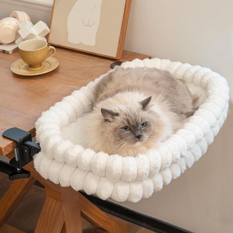Lit pour Chat Bureau Pliable, Hamac Chat Suspendu avec Support en Métal Robuste (2 KG), Panier Réversible Hiver/Été pour Table, 60x38x12 cm