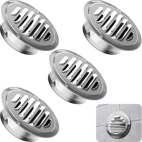 Juego de 4 rejillas de ventilación redondas, rejilla de ventilación de acero inoxidable de 100 mm, rejilla de ventilación redonda con mosquitera para cocina y baño. (1/5)