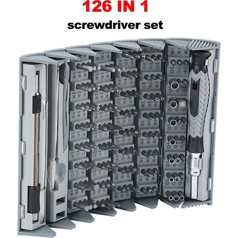 Jeu de tournevis de précision (126 en 1, gris) avec mini-embouts magnétiques, adapté à la réparation de téléphones portables et de montres. (1/5)