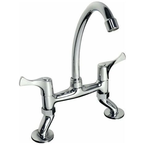 PHASAT Renaissance Retro Mélangeur Cuisine Évier Deux Poignée du Pont Laiton Robinet Mitigeur d'évier Double Poignées de Cuisine Robinet HN100 (1/5)