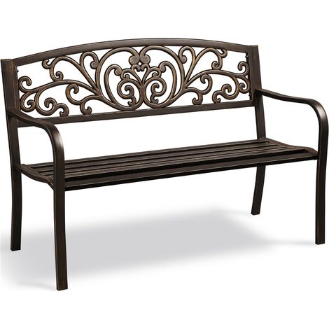 Yaheetech Banc de Jardin en Métal Extérieur Mobilier de Jardin Fer Forgé Banc de Parc Vintage avec Dossier pour 2 à 3 Personnes 127 x 63 x 86,5cm Bronze