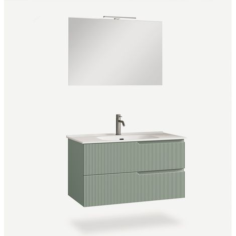 Mobile bagno sospeso con specchio e lavabo 90cm Venere - Verde