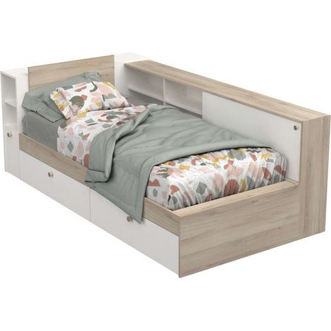 Cama Life con Almacenaje Dormitorio Juvenil Blanco y Roble Kronberg 90x190-200 cm (1/5)