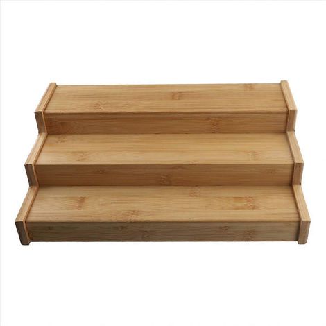 Étagère à épices en bambou à 3 niveaux, non extensible, avec escalier, pour placard (1/5)