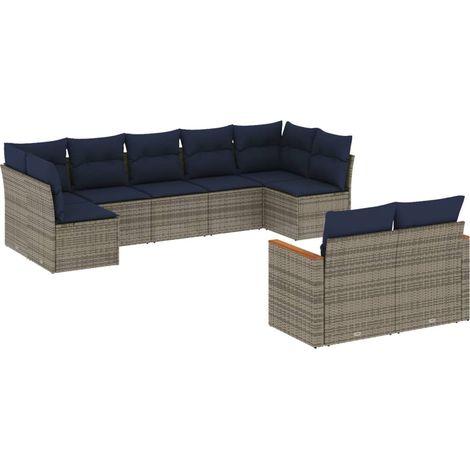 9-teiliges Gartensofa-Set mit Kissen, grau, Polyrattan vidaXL (1/5)