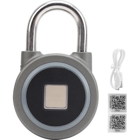 Serrure Bluetooth portable à empreintes digitales, cadenas intelligent, antivol sans clé, outil de porte de sécurité IP65 pour sac, tiroir, valise (gris clair)