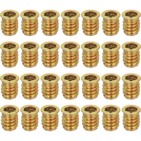 Lot de 28 écrous filetés M10 x 20 mm pour bois – Vis en acier au carbone pour meubles – Écrous de fixation (1/5)
