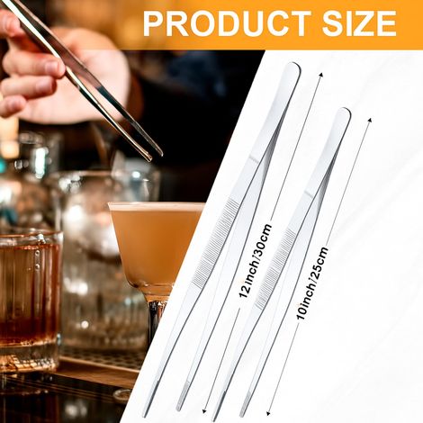 Ensemble de 4 pinces à cocktail argentées de 30 cm et 25 cm, pinces décoratives longues en acier inoxydable pour barman. (1/4)