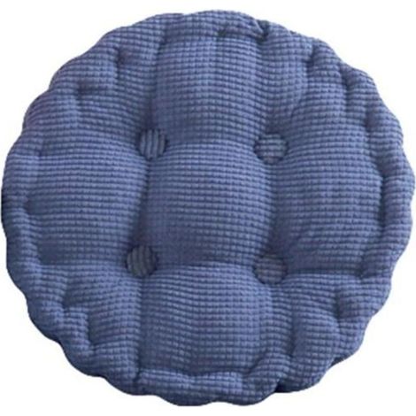 Galette de Chaise Doux Épais Velours Côtelé Coussin de Chaise 40x40cm Rond-Bleu