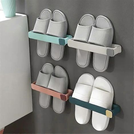 Porte-chaussons mural pour salle de bain, sans perçage, rose (1/5)