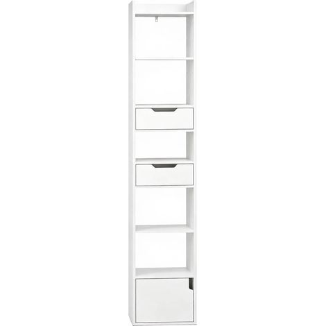 Libreria salvaspazio 33x24x181 cm in legno bianco con cassetti - CHICFURN (1/5)